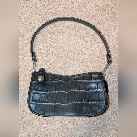Black Croc-Embossed Coach Swinger 20 Shoulder Bag - Picture 2 of 11